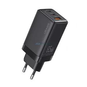 USAMS Lad. hálózat. 2xUSB-C + 1xUSB 65 W (csak a fejrész) GaN PD3.0 + QC3.0 gyorstöltés, fekete, Sandru S