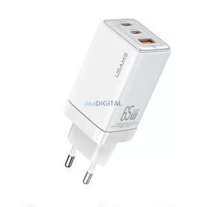 USAMS töltő 2xUSB-C + 1xUSB 65 W (csak a fej) GaN PD3.0 + QC3.0 gyorstöltés, fehér, Sandru Series, CC180T