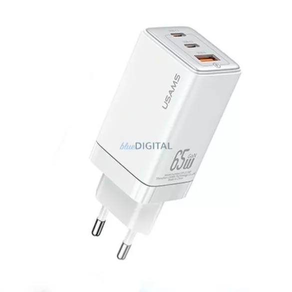 USAMS töltő 2xUSB-C + 1xUSB 65 W (csak a fej) GaN PD3.0 + QC3.0 gyorstöltés, fehér, Sandru Series, CC180T