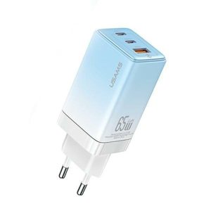 USAMS  2xUSB-C+1xUSB 65W (csak fej) GaN PD3.0 +QC3.0 gyors töltés gradient kék Sandru Series CC180TC04 (US-CC180)