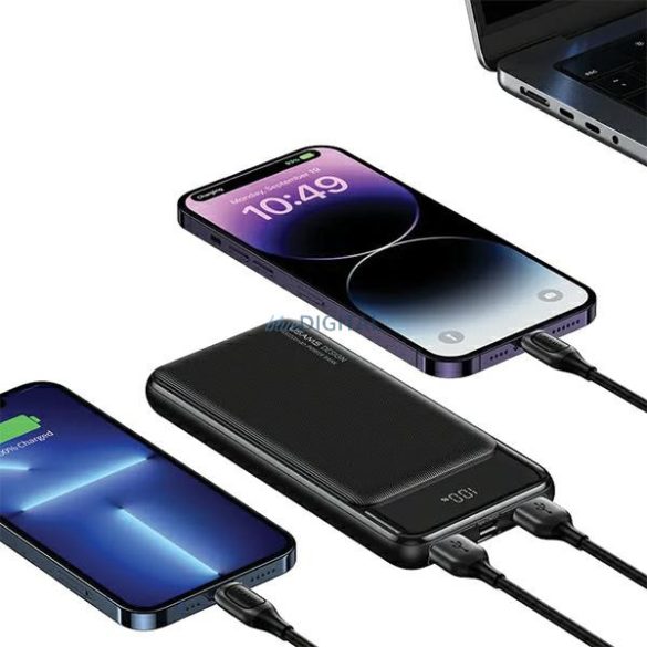 USAMS US-CD198 XY Series powerbank 2xUSB-A és 1xUSB-C csatlakozóval 10000mAh 10W - fekete