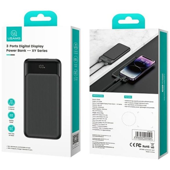 USAMS CD200 XY Series powerbank 20000mAh - fekete