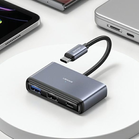 USAMS adapter HUB 4in1 2xUSB 2.0/USB 3.0/USB-C szürke/sötétszürke SJ627HUB01 (US-SJ627)