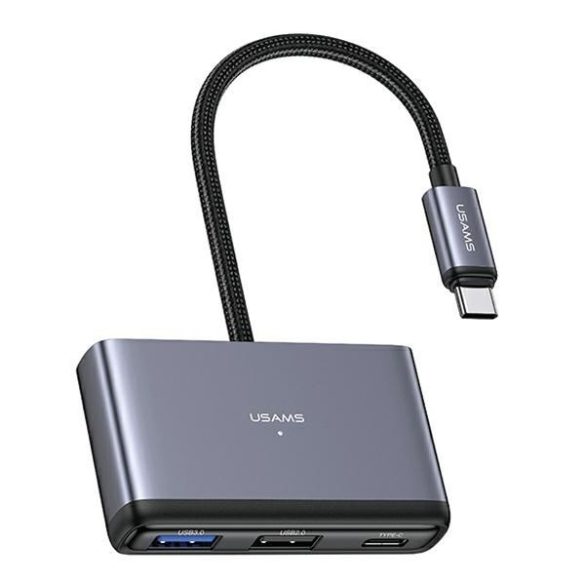 USAMS adapter HUB 4in1 2xUSB 2.0/USB 3.0/USB-C szürke/sötétszürke SJ627HUB01 (US-SJ627)