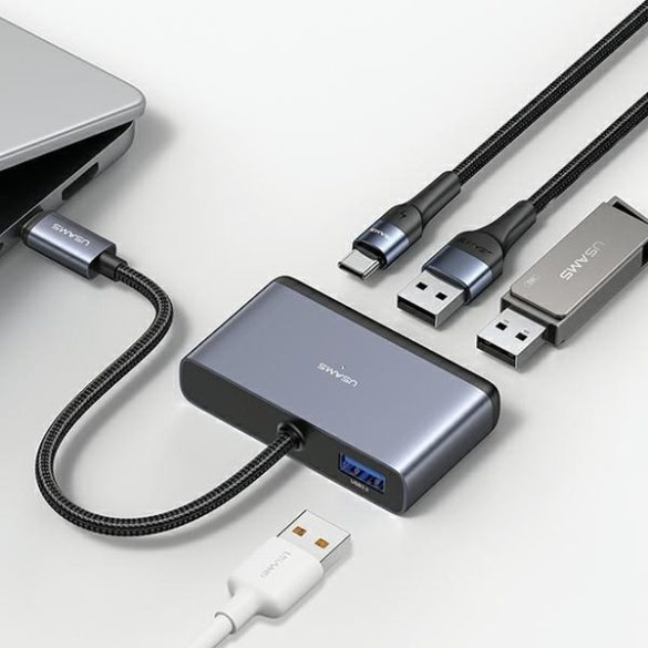 USAMS adapter HUB 4in1 2xUSB 2.0/USB 3.0/USB-C szürke/sötétszürke SJ627HUB01 (US-SJ627)