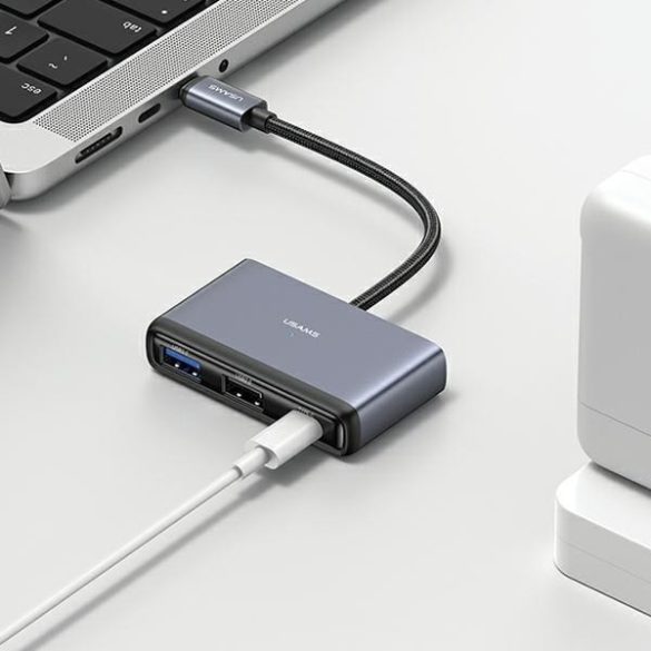 USAMS adapter HUB 4in1 2xUSB 2.0/USB 3.0/USB-C szürke/sötétszürke SJ627HUB01 (US-SJ627)