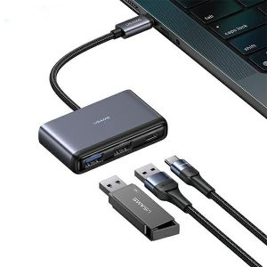 USAMS adapter HUB 5in1 USB 2.0/USB 3.0/ USB-C/TF/SD szürke/sötétszürke SJ628HUB01 (US-SJ628)