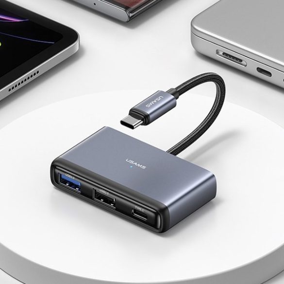 USAMS adapter HUB 5in1 USB 2.0/USB 3.0/ USB-C/TF/SD szürke/sötétszürke SJ628HUB01 (US-SJ628)