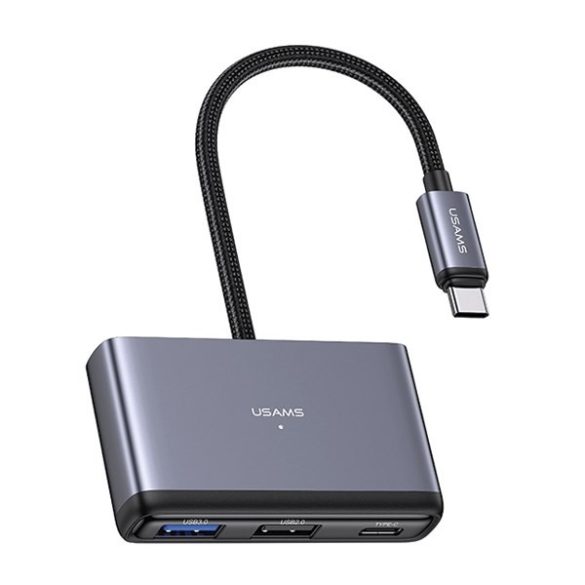 USAMS adapter HUB 5in1 USB 2.0/USB 3.0/ USB-C/TF/SD szürke/sötétszürke SJ628HUB01 (US-SJ628)