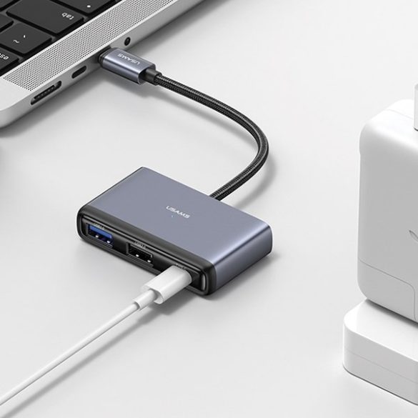 USAMS adapter HUB 5in1 USB 2.0/USB 3.0/ USB-C/TF/SD szürke/sötétszürke SJ628HUB01 (US-SJ628)