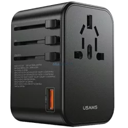   USAMS hálózati adapter 1xUSB+2xUSB-C T62 65 W 4 az 1-ben US/AU/EU/UK fekete CC199TC01 (US-CC199) Univesa