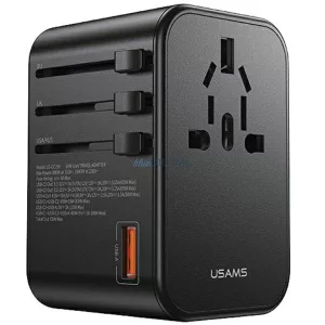 USAMS hálózati adapter 1xUSB+2xUSB-C T62 65 W 4 az 1-ben US/AU/EU/UK fekete CC199TC01 (US-CC199) Univesa