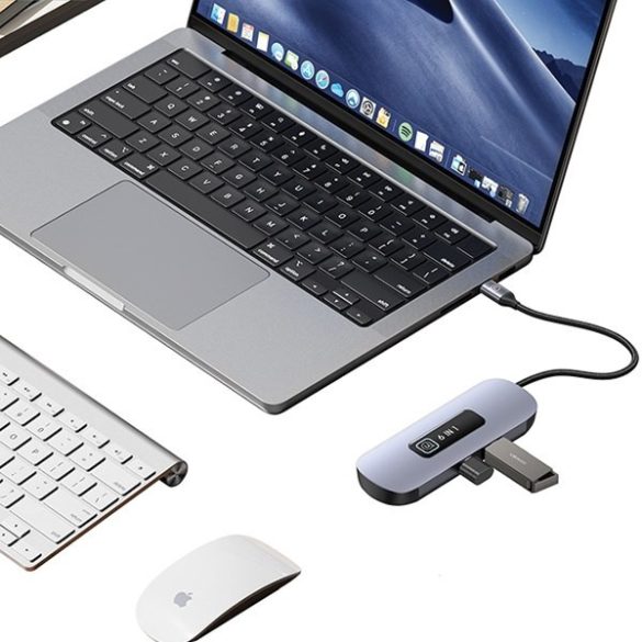 USAMS adapter HUB 6in1 2xUSB 3.0/TF/SD/USB-C/HDMI PD100W szürke/zománc SJ642HUB01 (US-SJ642)