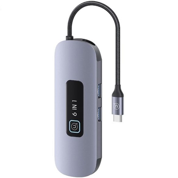 USAMS adapter HUB 6in1 2xUSB 3.0/TF/SD/USB-C/HDMI PD100W szürke/zománc SJ642HUB01 (US-SJ642)