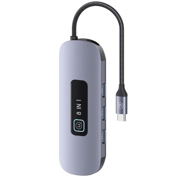 USAMS adapter HUB 8in1 3xUSB 3.0/TF/SD/USB-C/HDMI/RJ45 PD100W szürke/zománc SJ643HUB01 (US-SJ643)