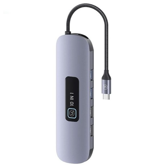 USAMS adapter HUB 10in1 3xUSB 3.0/TF/SD/USB-C/HDMI/RJ45/VGA PD100W szürke/zománc SJ644HUB01 (US-SJ644)