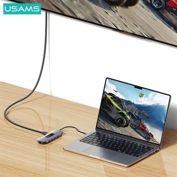 USAMS adapter HUB 10in1 3xUSB 3.0/TF/SD/USB-C/HDMI/RJ45/VGA PD100W szürke/zománc SJ644HUB01 (US-SJ644)