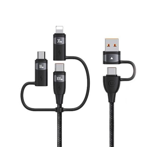 USAMS U85 USB-A/Type-C - Type-C/Lightning/microUSB kábel 2m 100W PD - fekete