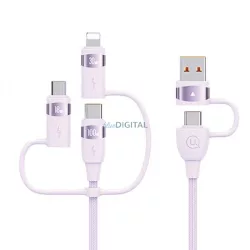   USAMS U85 2xUSB-C/USB/Micro-USB/ Lightning 6in1 kábel 2m 100W PD gyorstöltés lila SJ646USB02 (US-SJ646)