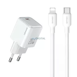   USAMS töltő 1xUSB-C PD20W PD3.0 gyorstöltéssel US-CC183 + USB-C/Lightning kábel US-SJ610 fehér