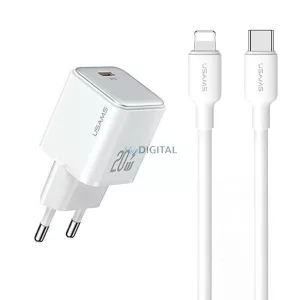 USAMS töltő 1xUSB-C PD20W PD3.0 gyorstöltéssel US-CC183 + USB-C/Lightning kábel US-SJ610 fehér