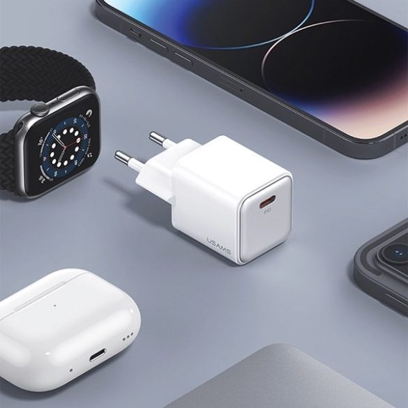 USAMS hálózati töltés 1xUSB-C PD20W PD3.0 gyorstöltő US-CC183 + USB-C/Lightning kábel US-SJ610 fehér,y YX Series YXXLOGTC03