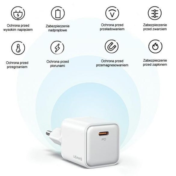 USAMS hálózati töltés 1xUSB-C PD30W PD3.0 gyorstöltő US-CC186 + USB-C/Lightning kábel US-SJ610 fehér,y YX Series YXXLOGTC04