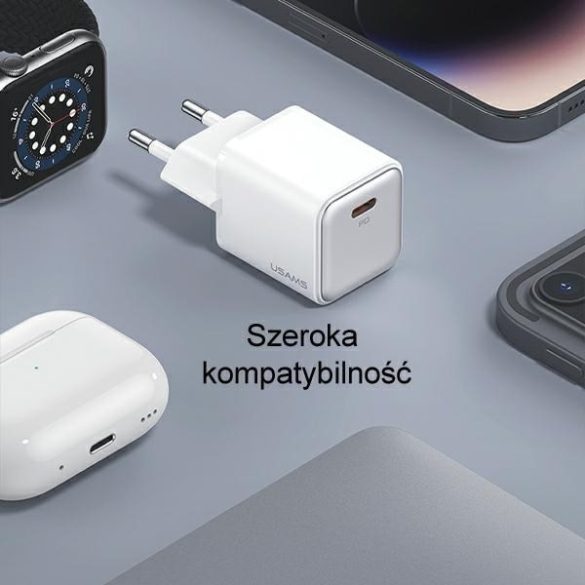 USAMS hálózati töltés 1xUSB-C PD30W PD3.0 gyorstöltő US-CC186 + USB-C/Lightning kábel US-SJ610 fehér,y YX Series YXXLOGTC04