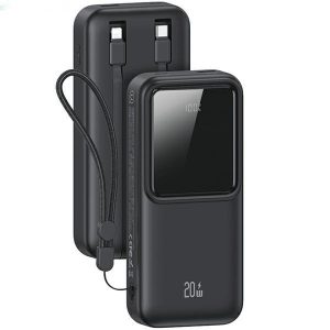 USAMS CD213 X-chel Series powerbank beépített Type-C és Lightning kábellel 30000mAh 20W QC3.0 PD - fekete