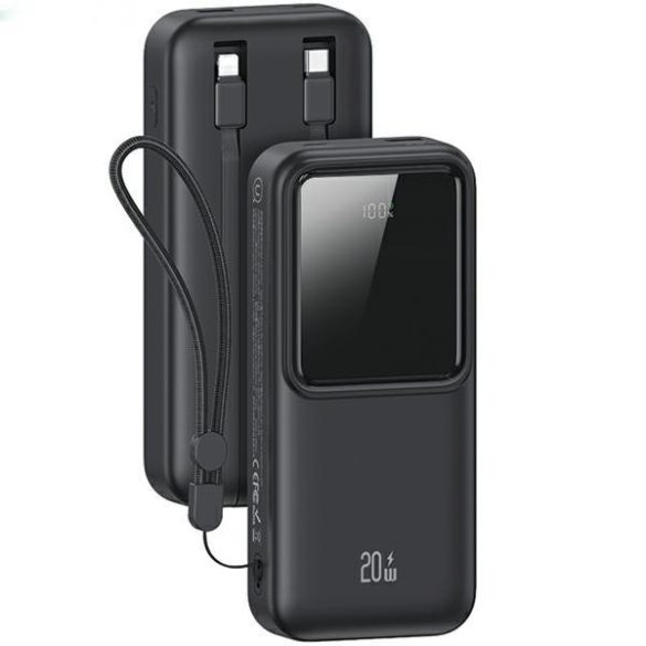 USAMS CD213 X-chel Series powerbank beépített Type-C és Lightning kábellel 30000mAh 20W QC3.0 PD - fekete