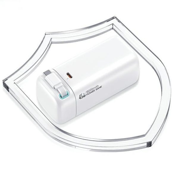USAMS 20KCD21602 Powerbank visszahúzható USB-C kábellel 18000 mAh PD 45W - fehér