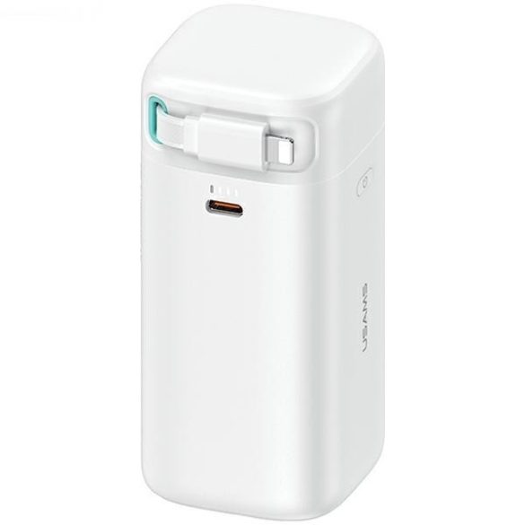 USAMS 20KCD21702 Powerbank visszahúzható Lightning kábellel 18000 mAh PD 45W - fehér