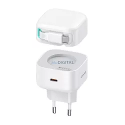   USAMS Charger 1xUSB-C behúzható USB-C kábellel (csak a fejrész) PD+QC 35 W-os GaN gyorstöltő, fehér