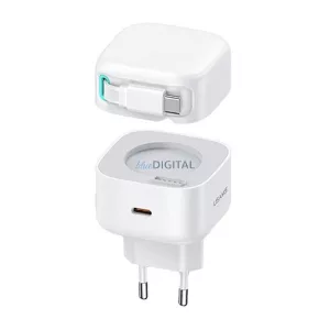 USAMS Charger 1xUSB-C behúzható USB-C kábellel (csak a fejrész) PD+QC 35 W-os GaN gyorstöltő, fehér