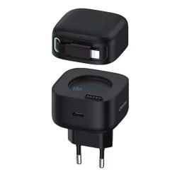   USAMS töltő 1xUSB-C behúzható Lightning-kábellel (csak a fejrész) PD+QC 35 W Gan gyorstöltés, fekete