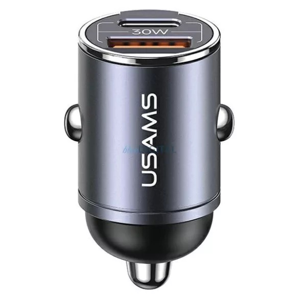 USAMS töltő 1xUSB+1xUSB-C C38 30W PD gyorstöltő integrált acélgyűrűvel CC206CC01 (US-CC206)