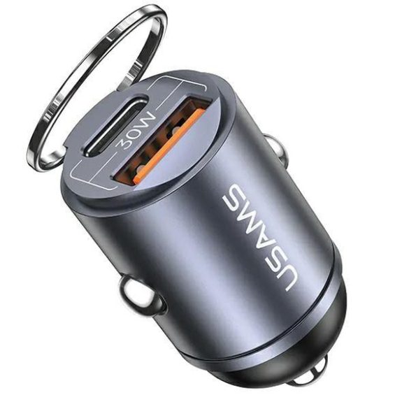 USAMS töltő 1xUSB+1xUSB-C C38 30W PD gyorstöltő integrált acélgyűrűvel CC206CC01 (US-CC206)
