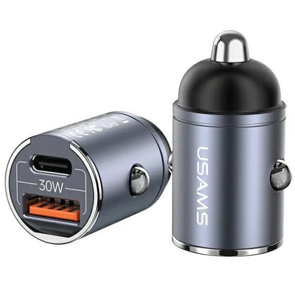 USAMS töltő 1xUSB+1xUSB-C C38 30W PD gyorstöltő integrált acélgyűrűvel CC206CC01 (US-CC206)