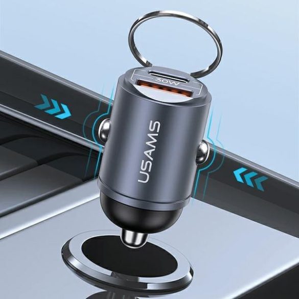 USAMS töltő 1xUSB+1xUSB-C C38 30W PD gyorstöltő integrált acélgyűrűvel CC206CC01 (US-CC206)