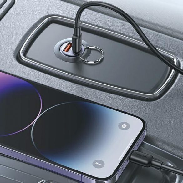 USAMS töltő 1xUSB+1xUSB-C C38 30W PD gyorstöltő integrált acélgyűrűvel CC206CC01 (US-CC206)