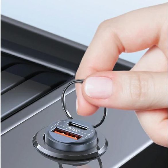 USAMS töltő 1xUSB+1xUSB-C C38 30W PD gyorstöltő integrált acélgyűrűvel CC206CC01 (US-CC206)