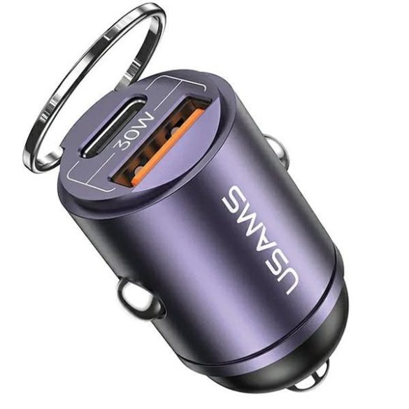 USAMS töltő 1xUSB+1xUSB-C C38 30W PD gyorstöltés integrált gyűrűvel lila CC206CC02 (US-CC206)