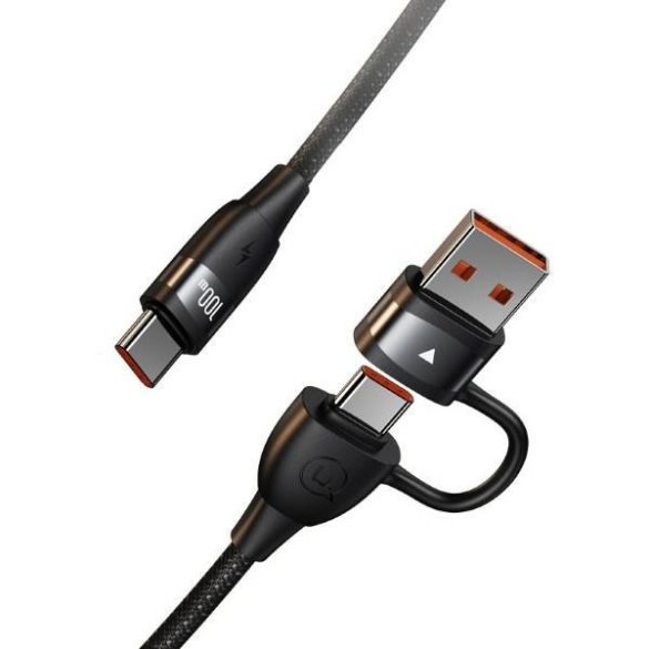 USAMS U85 2xUSB-C/USB-A 2m 100W PD gyorstöltő kábel fekete SJ655USB01 (US-SJ655)