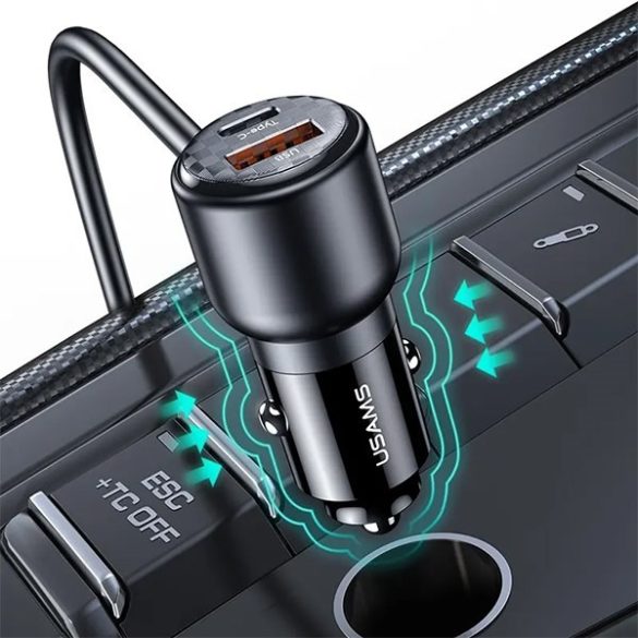 USAMS töltő C40 3xUSB+2xUSB-C 165W PD+QC gyorstöltés fekete CC213CC01 (US-CC213)