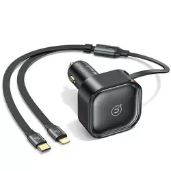   USAMS töltő visszahúzható kábellel 1xUBS-C+1x Lightning C41 PD 30W gyorstöltés fekete CC219CC01 (US-CC219)