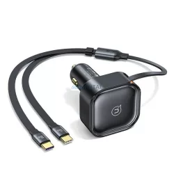   USAMS töltő visszahúzható kábellel 2xUBS-C C41 PD 30W gyorstöltés fekete CC220CC01 (US-CC220)