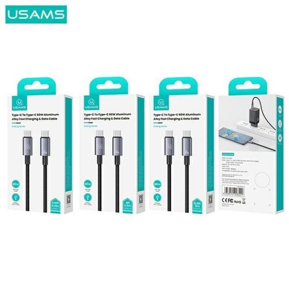 USAMS USB-C USB-C 60W kábel 0,25m gyors töltő acél SJ678USB01 (US-SJ678)
