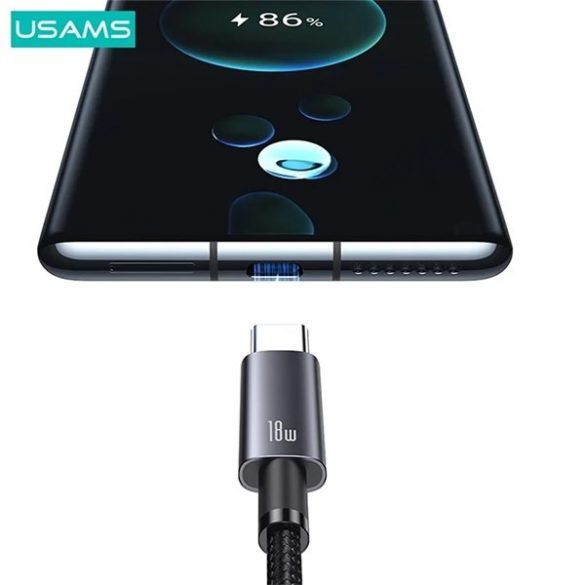 USAMS USB USB-C 3A kábel 0.25m gyors töltő acél SJ680USB01 (US-SJ680)