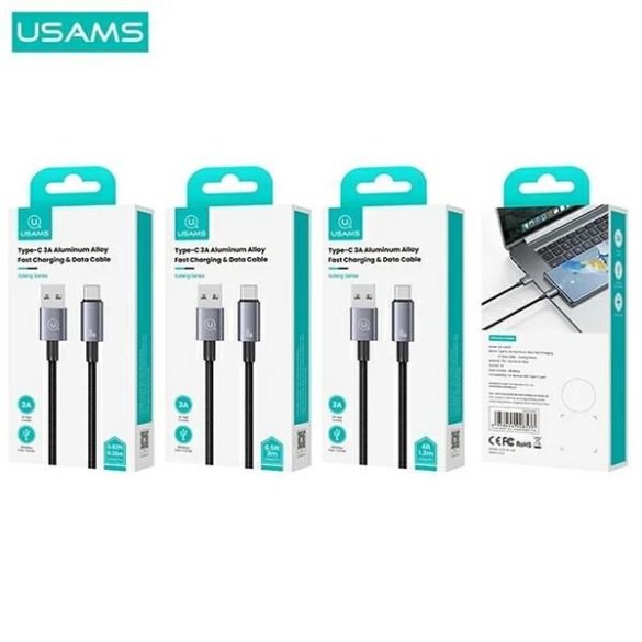 USAMS USB USB-C 3A kábel 0.25m gyors töltő acél SJ680USB01 (US-SJ680)