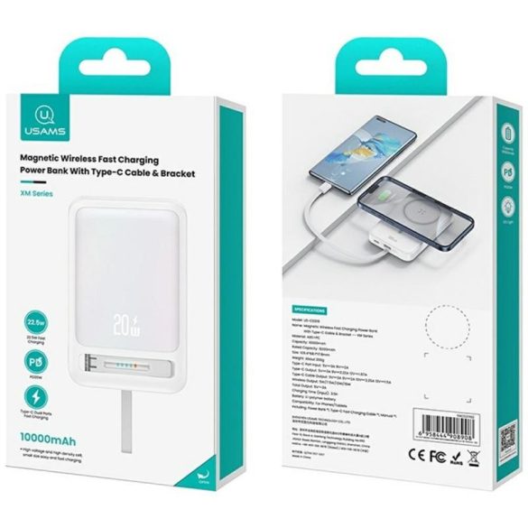 USAMS CD219 XM Series MagSafe-kompatibilis powerbank 10000mAh - fehér